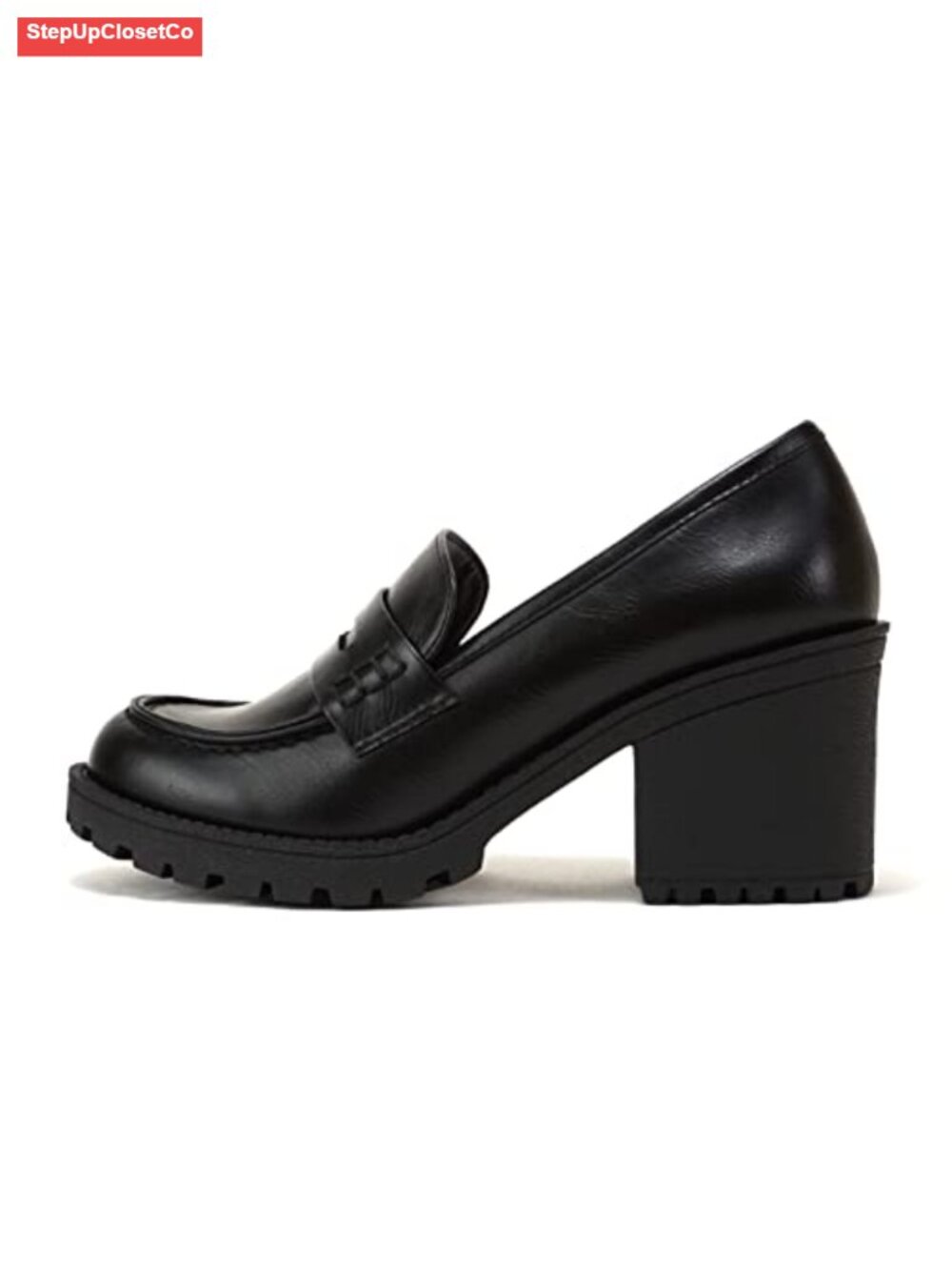 Women's Slip On Chunky Mid Heel Lug Sole Penny Loafers